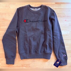 Champion Men's Dark Gray Crewneck Sweatshirt with Script Logo
